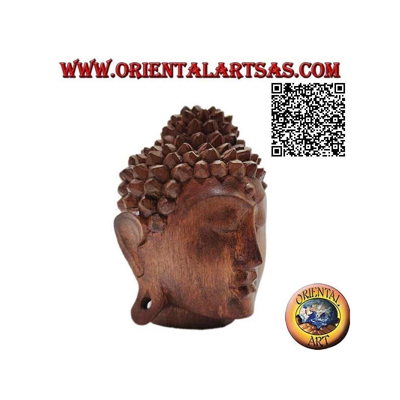 Dreidimensionale Buddha-Kopfskulptur aus einem 12 cm langen Block Suarholz