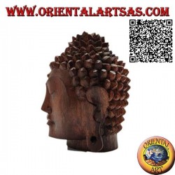 Escultura de cabeza de Buda tridimensional tallada en un solo bloque de madera de suar de 12 cm