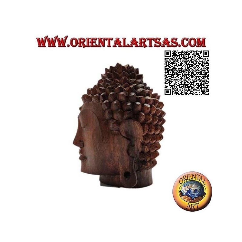 Escultura de cabeza de Buda tridimensional tallada en un solo bloque de madera de suar de 12 cm