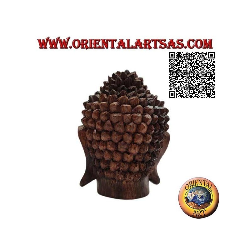 Escultura de cabeza de Buda tridimensional tallada en un solo bloque de madera de suar de 12 cm