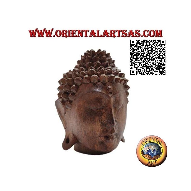 Dreidimensionale Buddha-Kopfskulptur aus einem 12 cm langen Block Suarholz