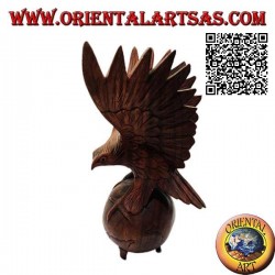 Golden eagle sculpture with spread wings standing on the world in 33 cm suar wood
