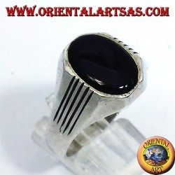 Ring mit silbernen Linien, Onyx Oval