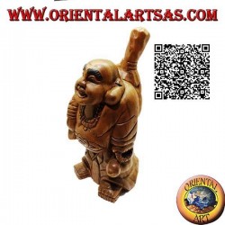 Escultura del monje budista Budai o Hotei (Buda de la abundancia y protector de los débiles) en madera de teca de 32 cm.