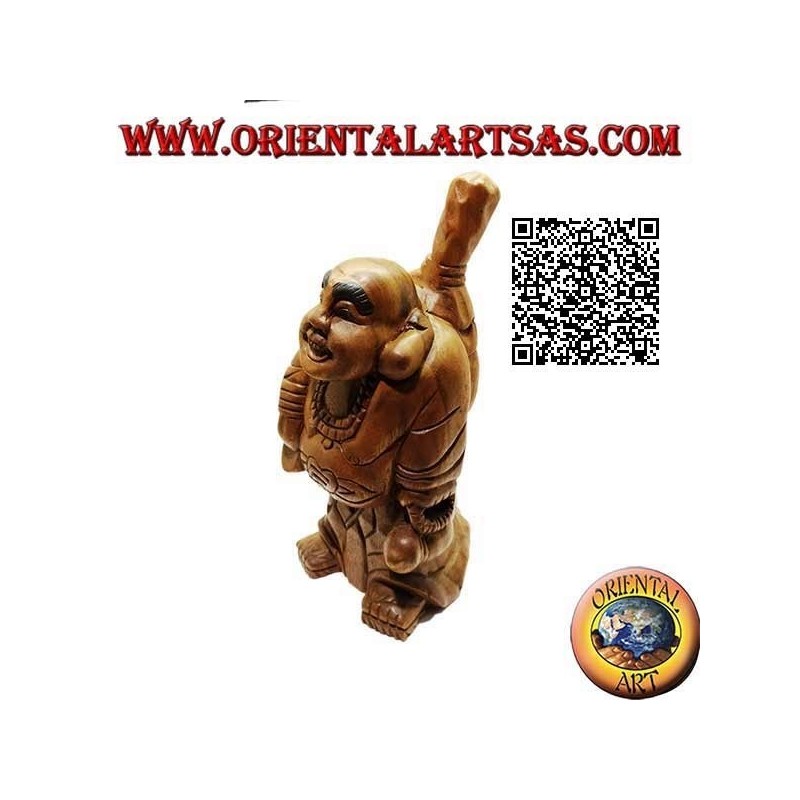 Skulptur des buddhistischen Mönchs Budai oder Hotei (Buddha des Überflusses und Beschützer der Schwachen) aus 32 cm Teakholz