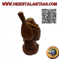Skulptur des buddhistischen Mönchs Budai oder Hotei (Buddha des Überflusses und Beschützer der Schwachen) aus 32 cm Teakholz