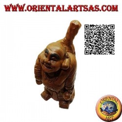 Escultura del monje budista Budai o Hotei (Buda de la abundancia y protector de los débiles) en madera de teca de 32 cm.