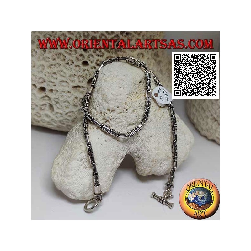 Collana in argento 925 ‰ a borobudur accoppiati (maglia bizantina) da 42 cm x 3 mm