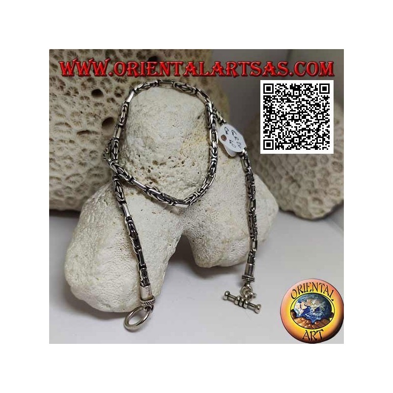 Collier en argent 925 ‰ avec borobudur apparié (lien byzantin), 42 cm x 3 mm
