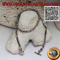 Collar de plata 925 ‰ con borobudur emparejado (enlace bizantino), 42 cm x 3 mm