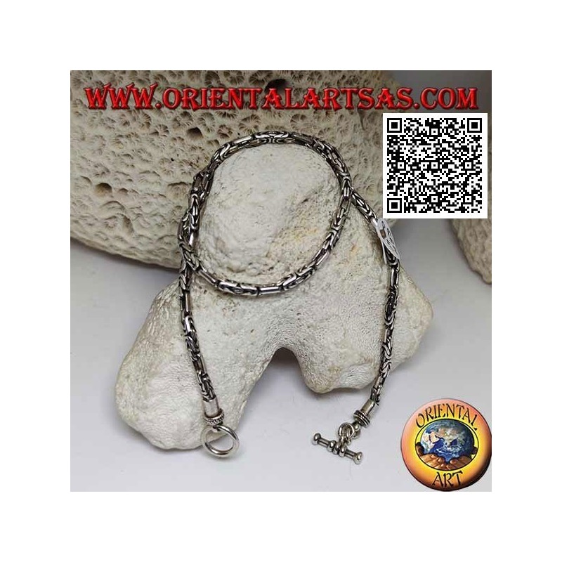Collier en argent 925 ‰ avec borobudur apparié (lien byzantin), 42 cm x 3 mm
