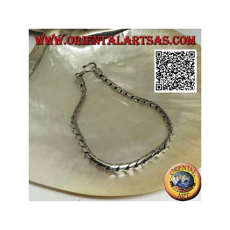 Bracelet articulé rond en argent doux avec crochet lisse 19,5 cm x 3 mm
