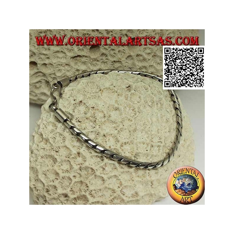 Soft silver round hinged bracelet with smooth 19.5cm x 3mm hook