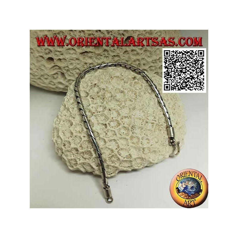 Bracelet articulé rond en argent doux avec crochet lisse 19,5 cm x 3 mm