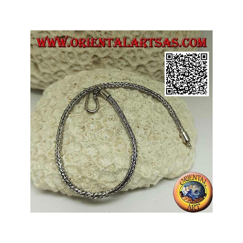 Pulsera de plata de eslabones de serpiente de Indonesia con gancho liso 21,5 cm x 2,5 mm