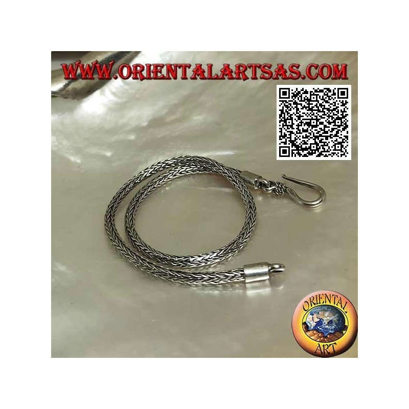 Silver Indonesian snake link bracelet with smooth hook 21.5cm x 2.5mm