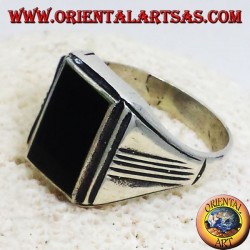 silver ring with onyx rectangular
