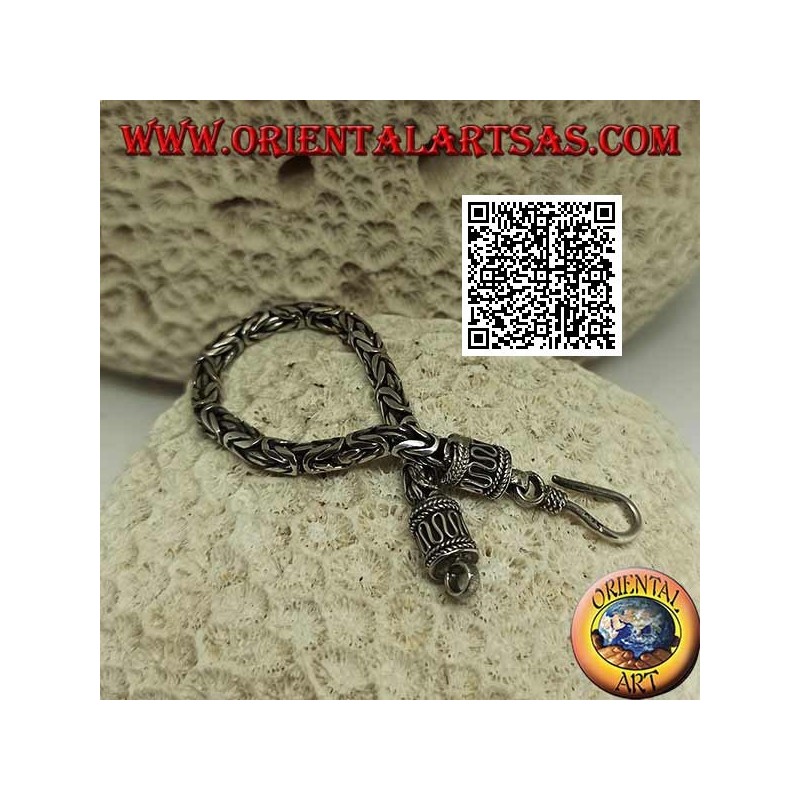 Pulsera de eslabones de plata "Borobudur" (eslabón bizantino) con gancho serpentino de 15,5 cm x 4 mm