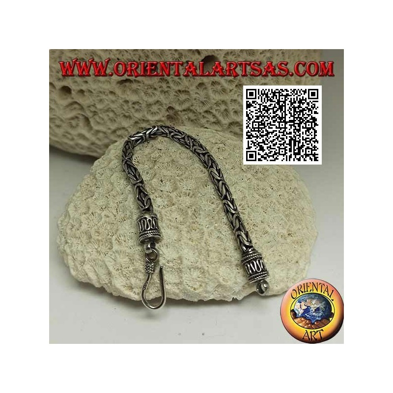 Bracelet à maillons "Borobudur" en argent (lien byzantin) avec crochet serpentin 15,5 cm x 4 mm