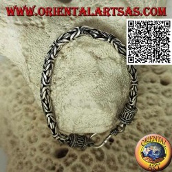 Silver "Borobudur" link bracelet (Byzantine link) with serpentine hook 15.5 cm x 4 mm