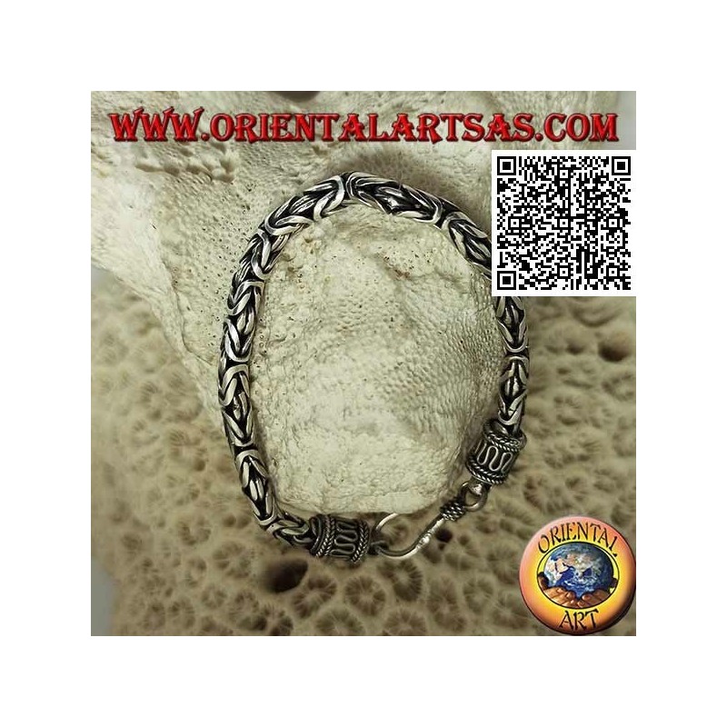Silbernes "Borobudur" Gliederarmband (byzantinisches Glied) mit Serpentinenhaken 15,5 cm x 4 mm