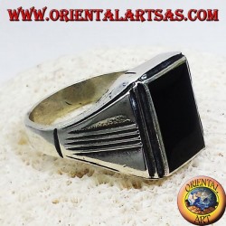 silver ring with onyx rectangular