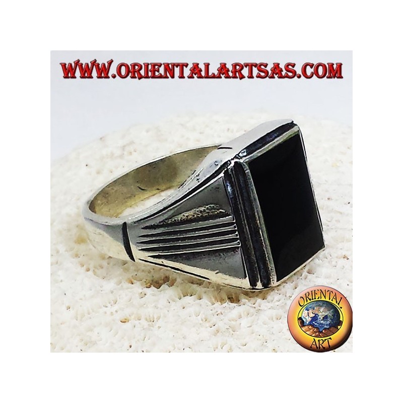 Silberring mit Onyx rechteckigen