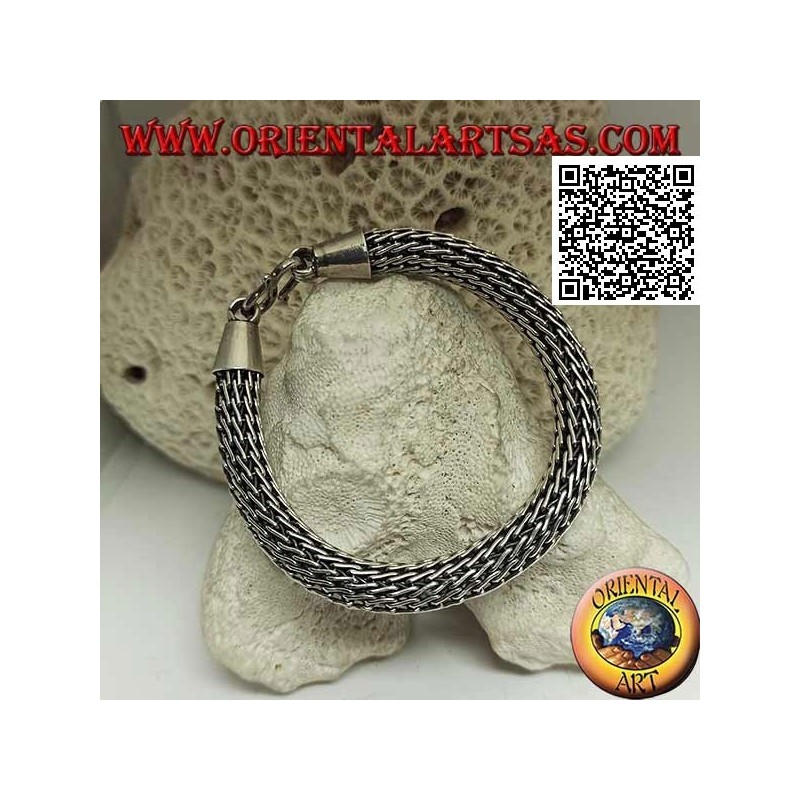Dick gewebtes röhrenförmiges Silberarmband mit glattem 21 cm x 10 mm großen Haken