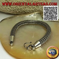 Dick gewebtes röhrenförmiges Silberarmband mit glattem 21 cm x 10 mm großen Haken