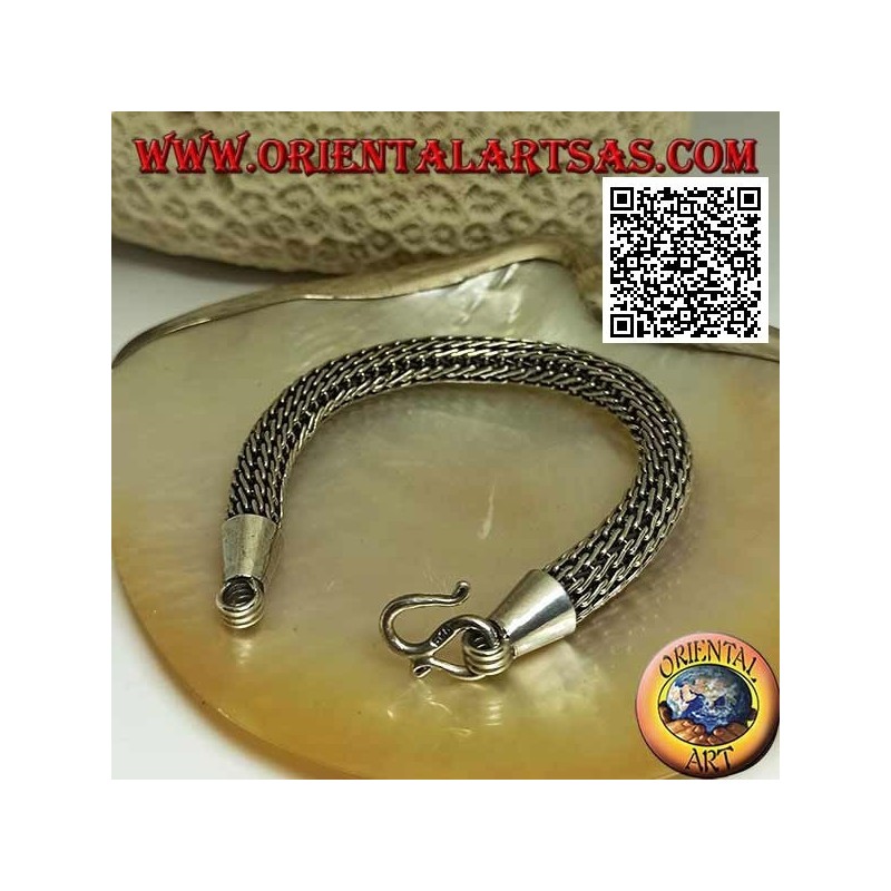 Dick gewebtes röhrenförmiges Silberarmband mit glattem 21 cm x 10 mm großen Haken