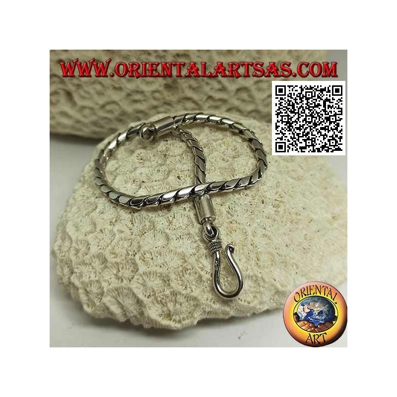 Bracelet articulé rond en argent doux avec crochet lisse de 20 cm x 3 mm