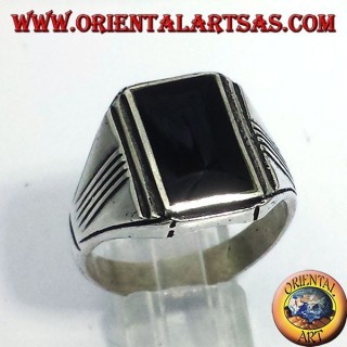 Silberring mit Onyx rechteckigen