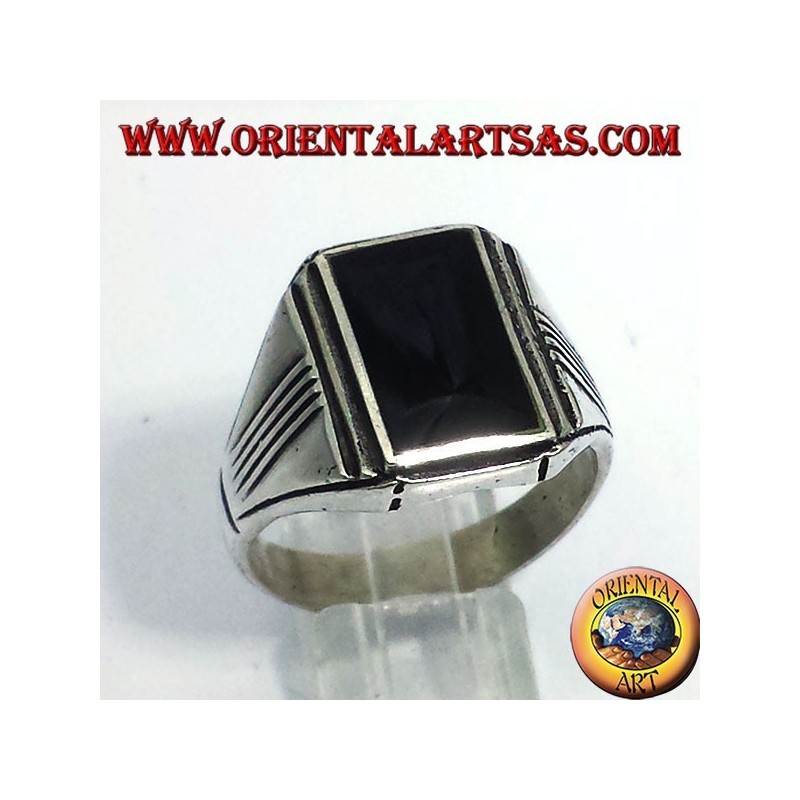 silver ring with onyx rectangular