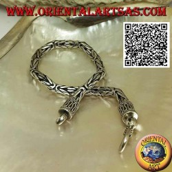 Silver "Borobudur" link bracelet (Byzantine link) with 18.5 cm x 4 mm serpentine hook