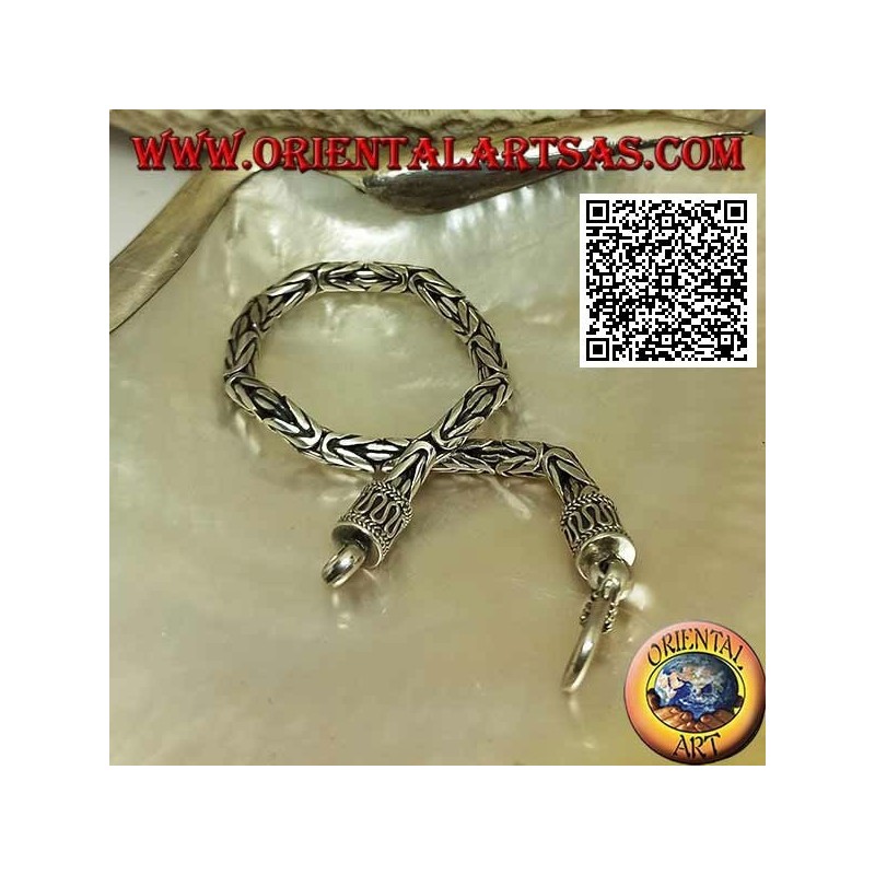 Silver "Borobudur" link bracelet (Byzantine link) with 18.5 cm x 4 mm serpentine hook