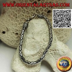 Silver "Borobudur" link bracelet (Byzantine link) with 18.5 cm x 4 mm serpentine hook
