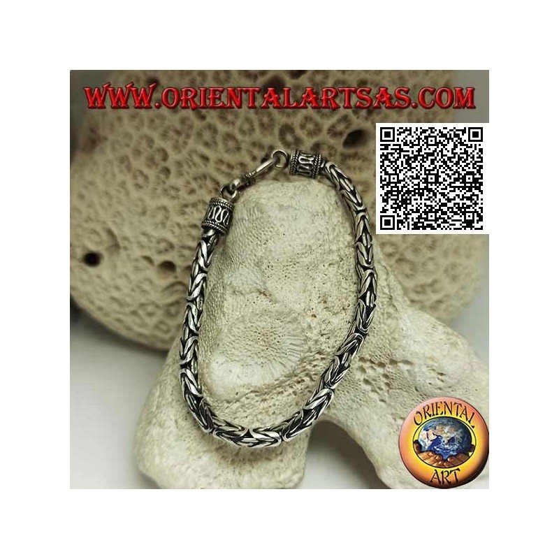 Silbernes "Borobudur" Gliederarmband (byzantinisches Glied) mit 18,5 cm x 4 mm Serpentinenhaken