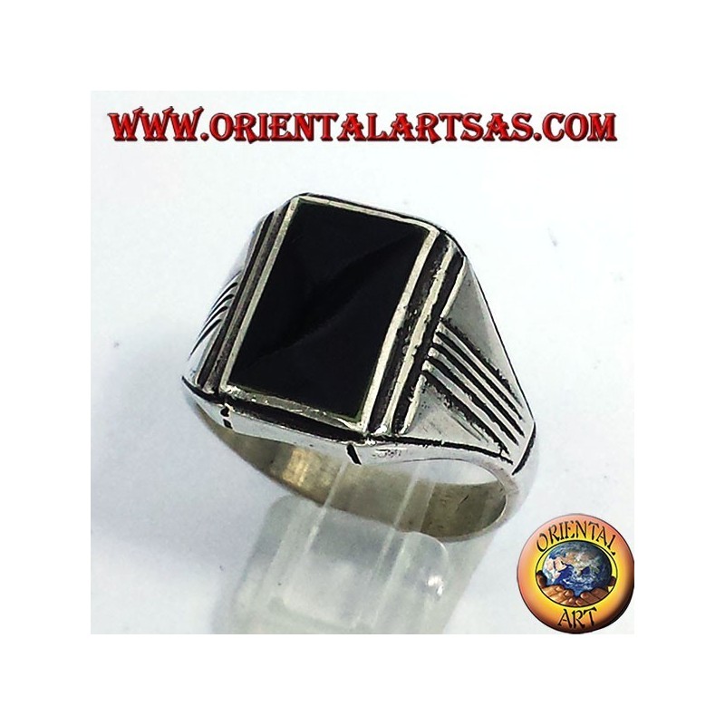 anillo de plata con ónix rectangulares