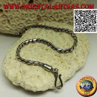 Bracciale morbido in argento tondo a snodo con gancio liscio da 20,5 cm x 3 mm