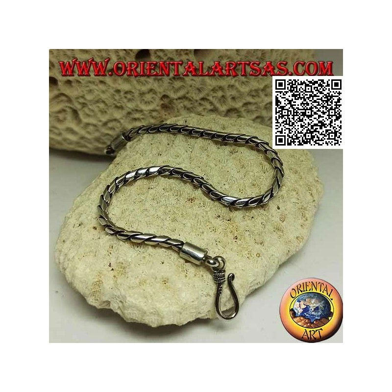 Bracciale morbido in argento tondo a snodo con gancio liscio da 20,5 cm x 3 mm