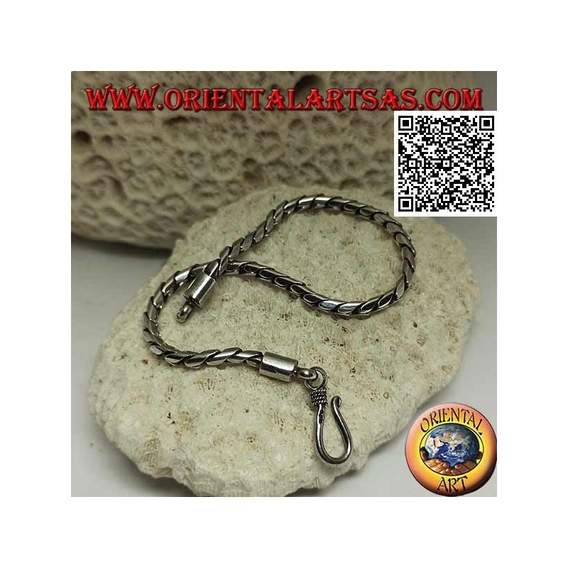 Soft silver round jointed bracelet with smooth hook 20.5cm x 3mm