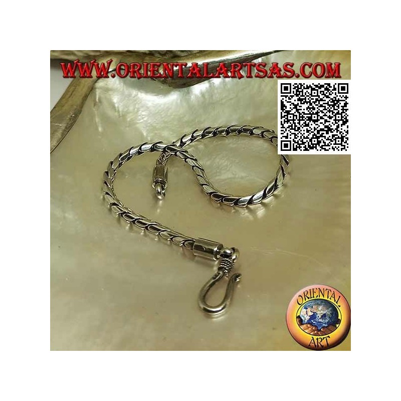 Pulsera articulada redonda de plata suave con gancho liso de 20,5 cm x 3 mm