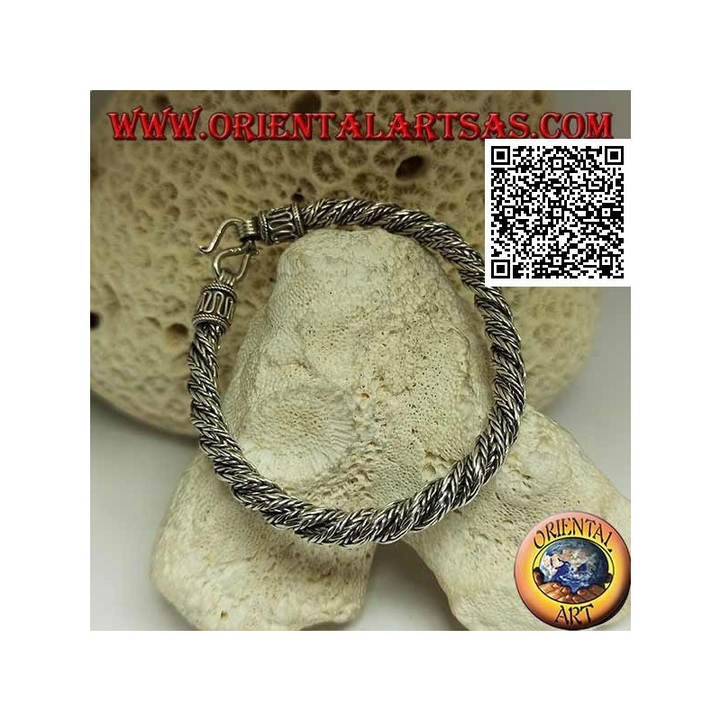 Twisted Armband aus indonesischer Silberschlange mit 21,5 cm x 6 mm Serpentinenhaken