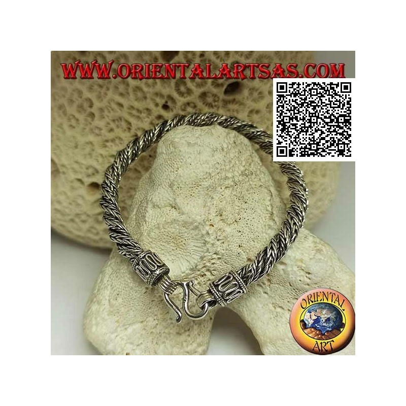 Pulsera trenzada de serpiente de plata de Indonesia con gancho serpentino de 21,5 cm x 6 mm