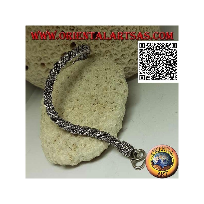 Twisted Armband aus indonesischer Silberschlange mit 21,5 cm x 6 mm Serpentinenhaken