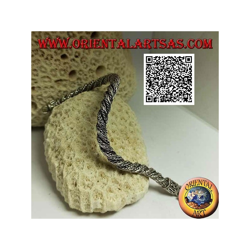 Twisted Armband aus indonesischer Silberschlange mit 21,5 cm x 6 mm Serpentinenhaken