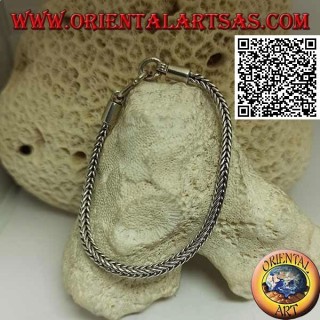 Bracciale in argento snake indonesiano a sezione quadrata con gancio liscio da 19,5 cm x 3,5 mm