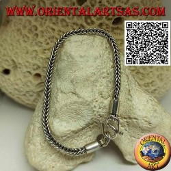 Square section Indonesian snake silver bracelet with 19.5cm x 3.5mm smooth hook