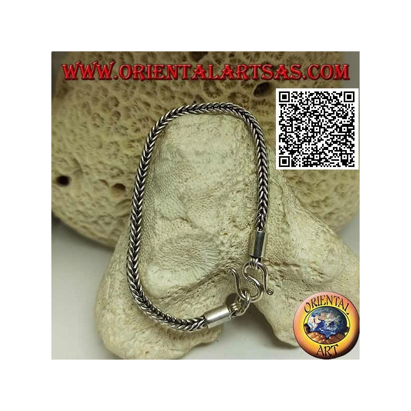 Armband aus indonesischem Schlangensilber mit quadratischem Querschnitt und glattem Haken von 19,5 cm x 3,5 mm