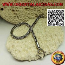 Pulsera de plata con serpiente de Indonesia de sección cuadrada con gancho liso de 19,5 cm x 3,5 mm